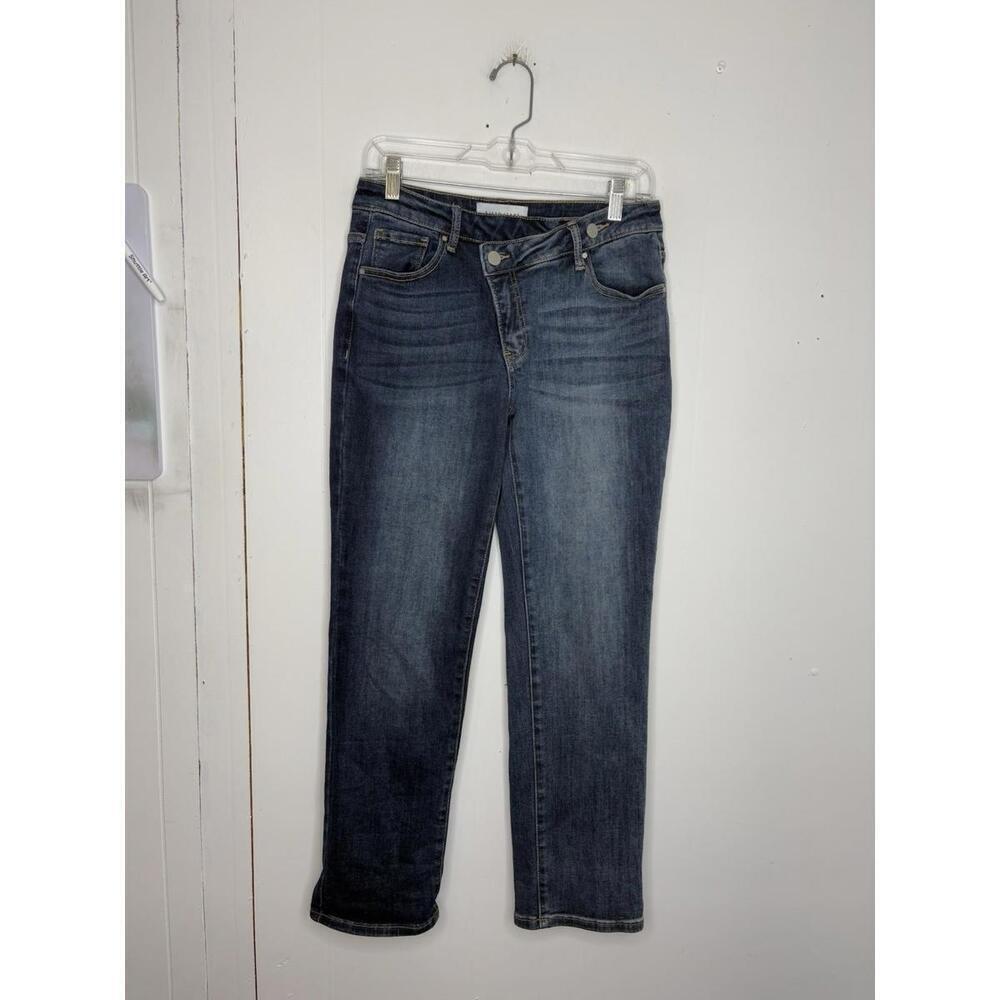 Risen Jeans Womens 29 Crossover Button Mid Rise Skinny Fit Dark Wash Casual